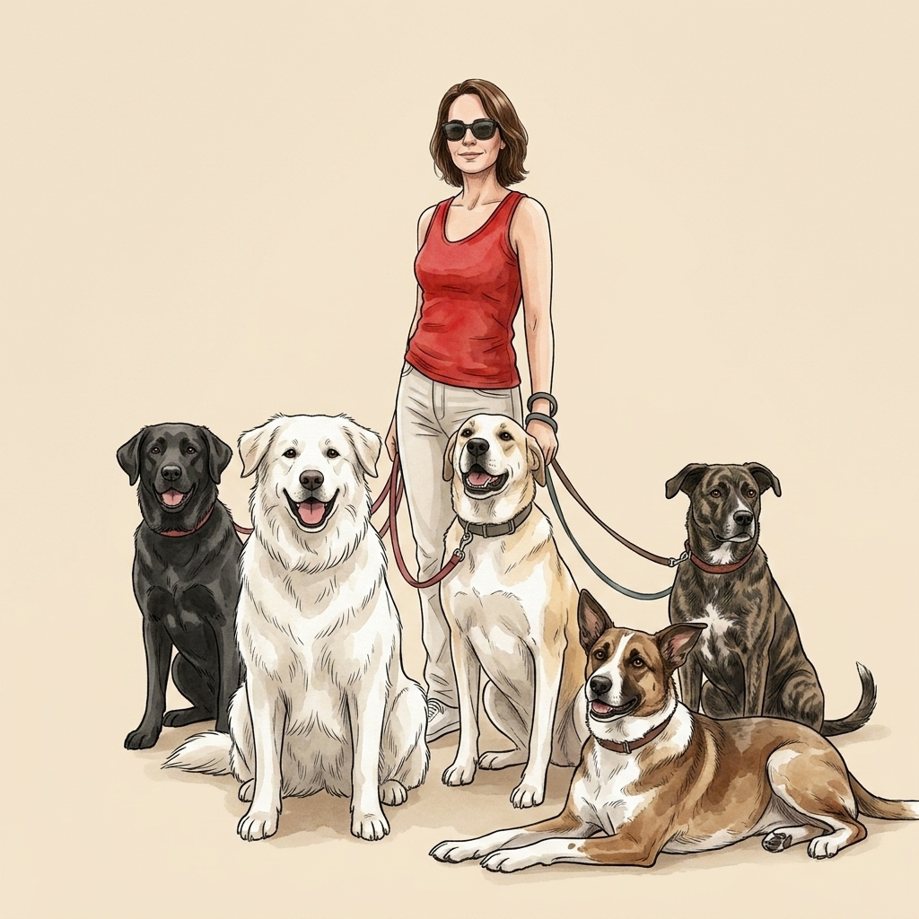 GM Pet Sitter kurucusu Tülay Kayalar Durukan ve köpekleri - 3D illüstrasyon